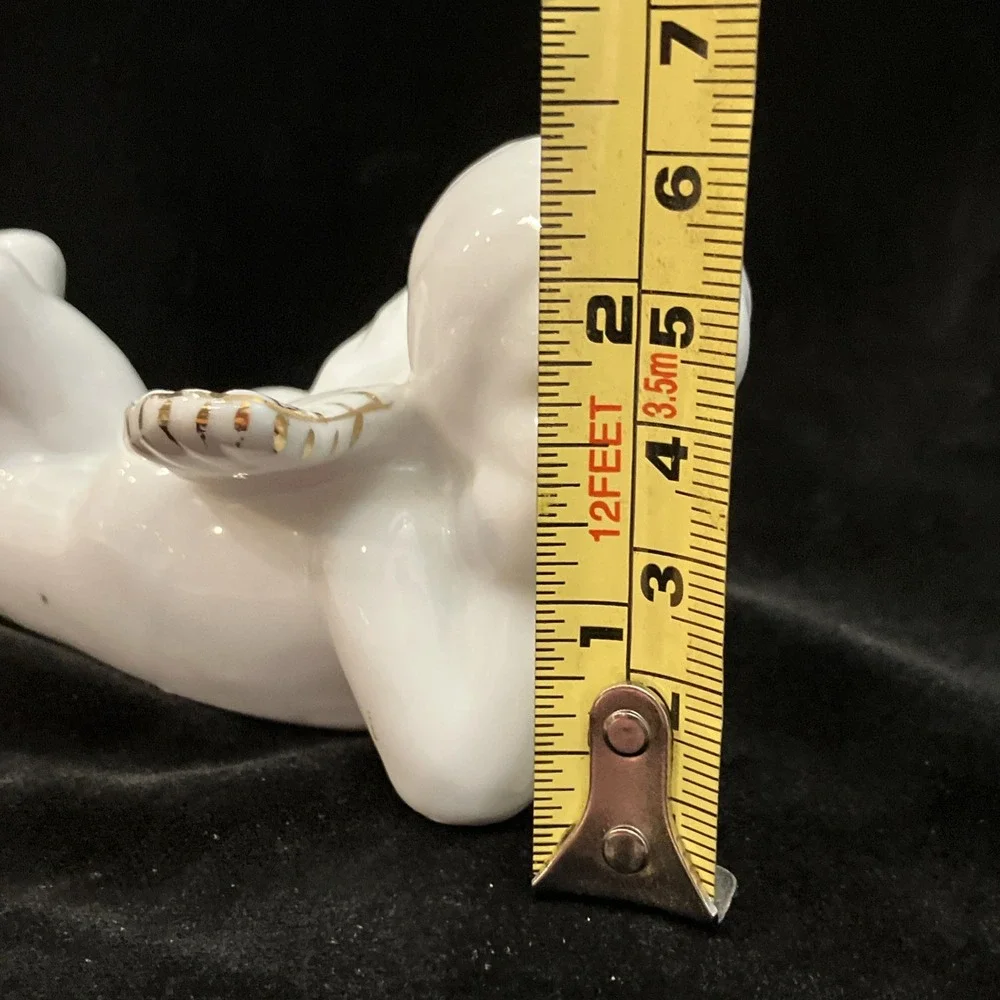 Vintage Milk White Ceramic Cherub Angel Figurine Gold Gilt Wings Precious Pose